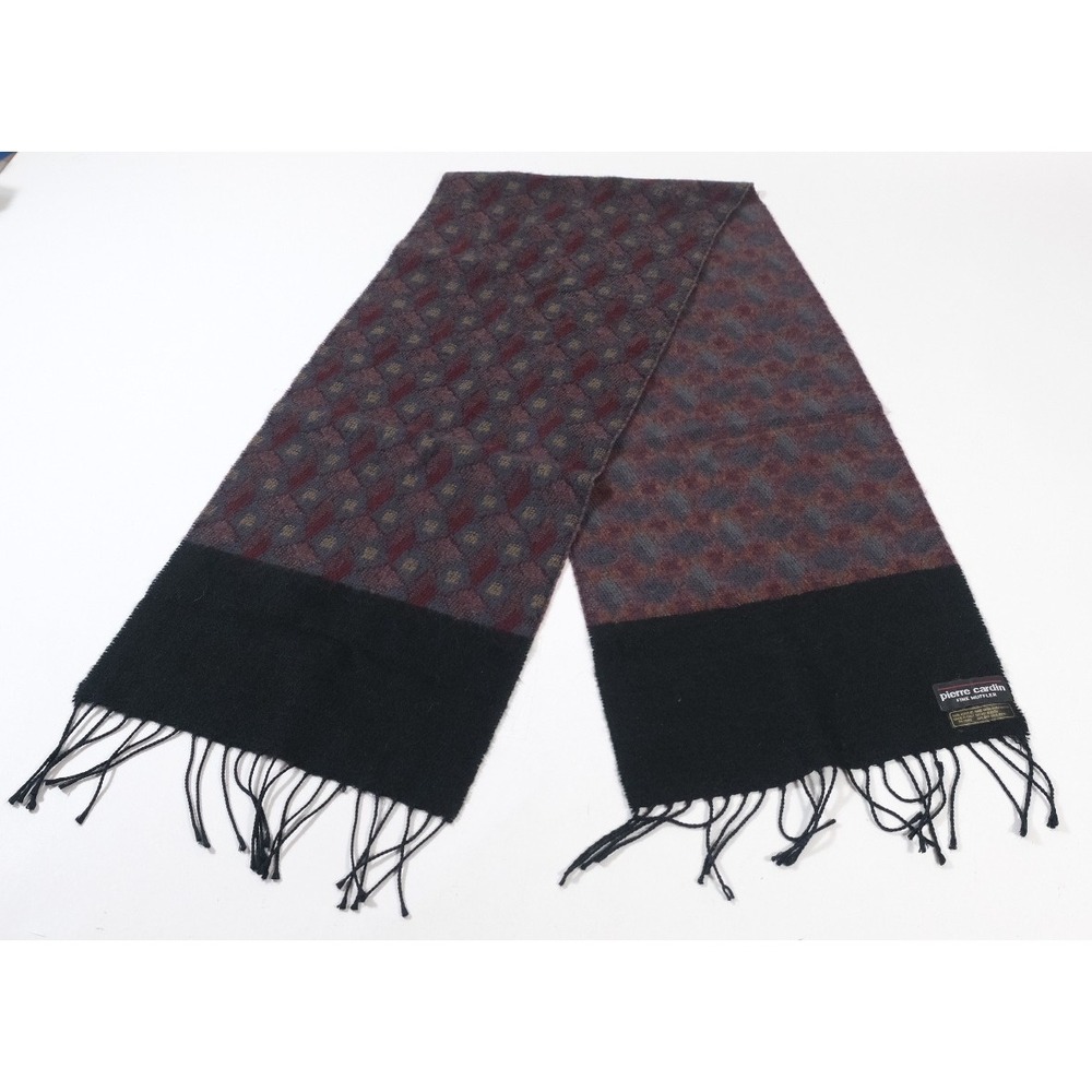 Pierre Cardin Scarf Womens OS‎ Burgundy Fine Muffler Geometric Knit Fringe Italy